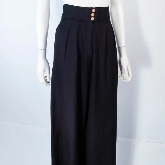 ❤️CHANEL COUTURE Palazzo Runway Wide Leg Black High Waist 5 CC Button Pan… - Picture 2 of 15